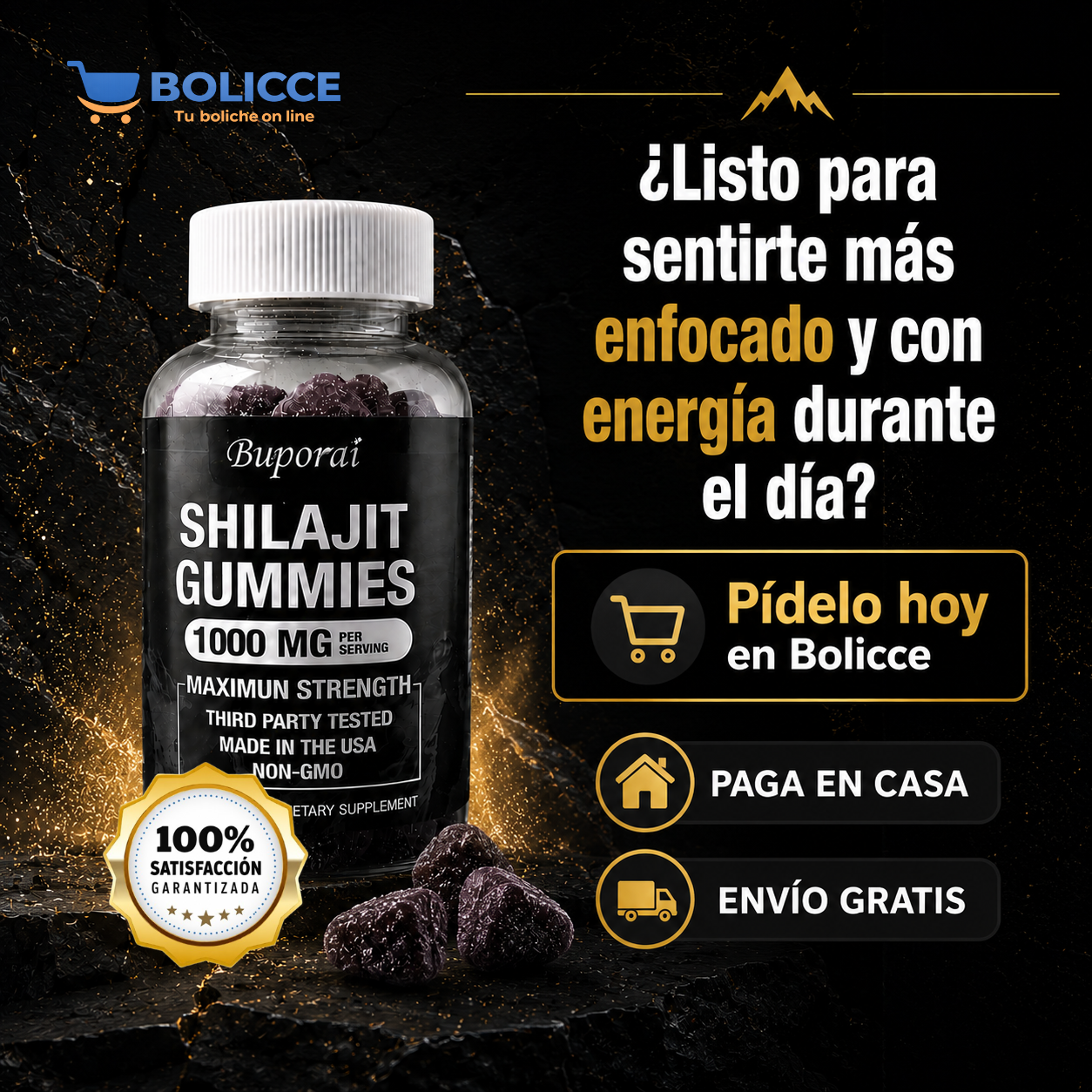 Shilajit Gomitas Energizantes 1000 mg. | Suplemento Apoyo energético e inmunitario