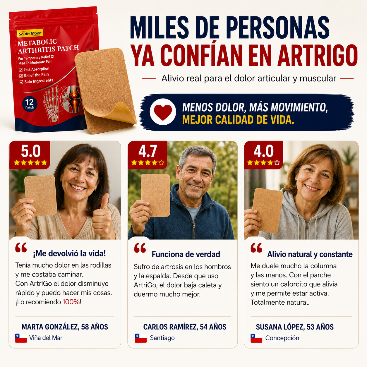 ArtriGo™  Vuelve a caminar, moverte y descansar con menos dolor | livio articular natural, directo donde duele — hasta 8 horas continuas, sin pastillas