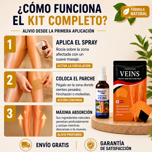 Kit VenaLift™ Spray + 12 Parches. Alivia la pesadez, hinchazón y molestias por várices.
