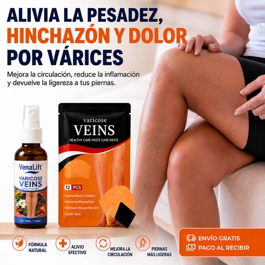 Kit VenaLift™ Spray + 12 Parches. Alivia la pesadez, hinchazón y molestias por várices.