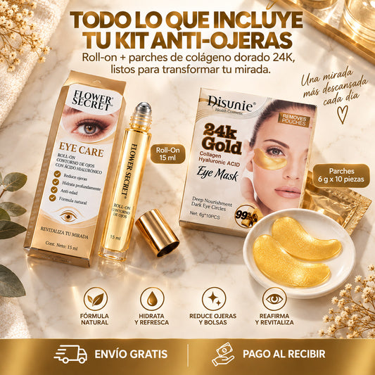 Parches Hidratantes con ácido Hialurónico + Roll on con colágeno 24 K
